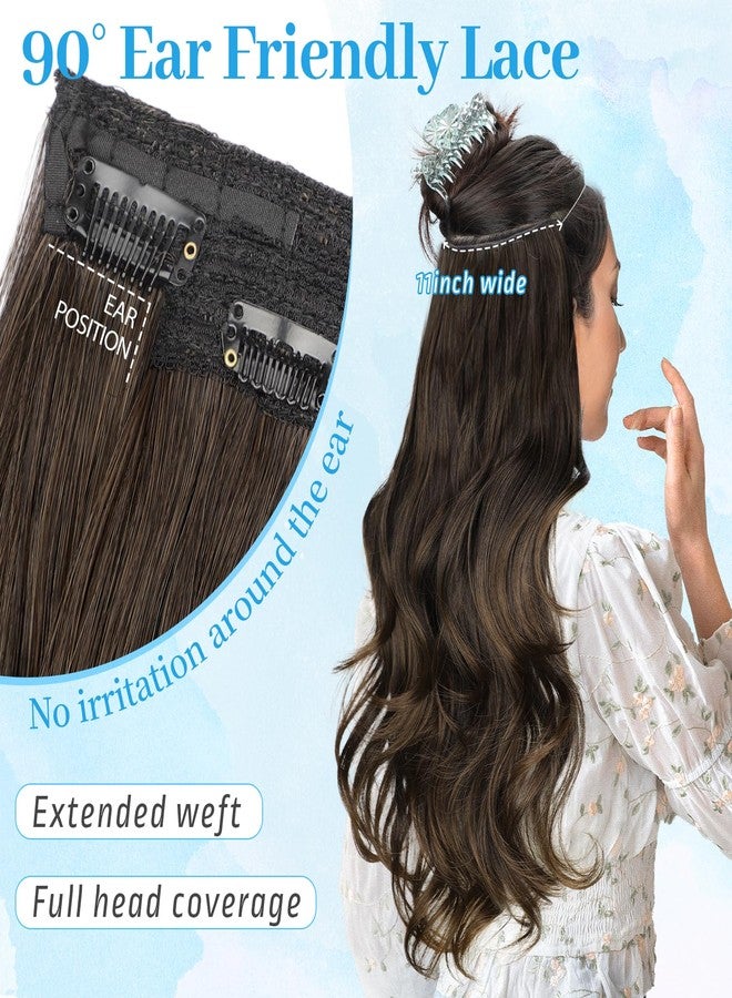 KooKaStyle Invisible Wire Hair Extensions 20"Long Wavy Layered Synthetic Clip in with Transparent Wire Adjustable Size 6 Secure Clips Dark Walnut Brown Thick Hairpieces for Women 20 Inch - Image 4